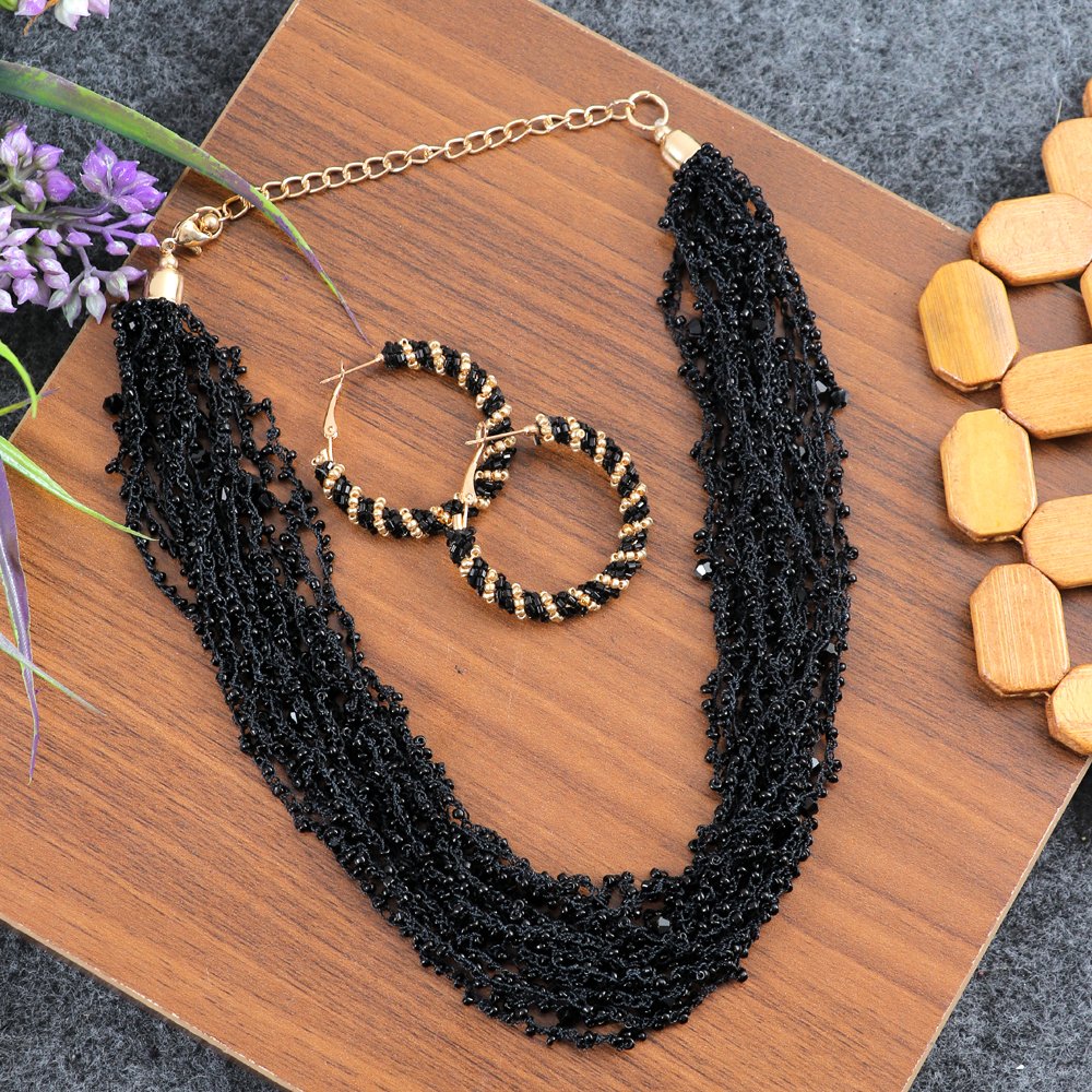 Handcrafted Black Beaded Pearl Jewellery Set image 0