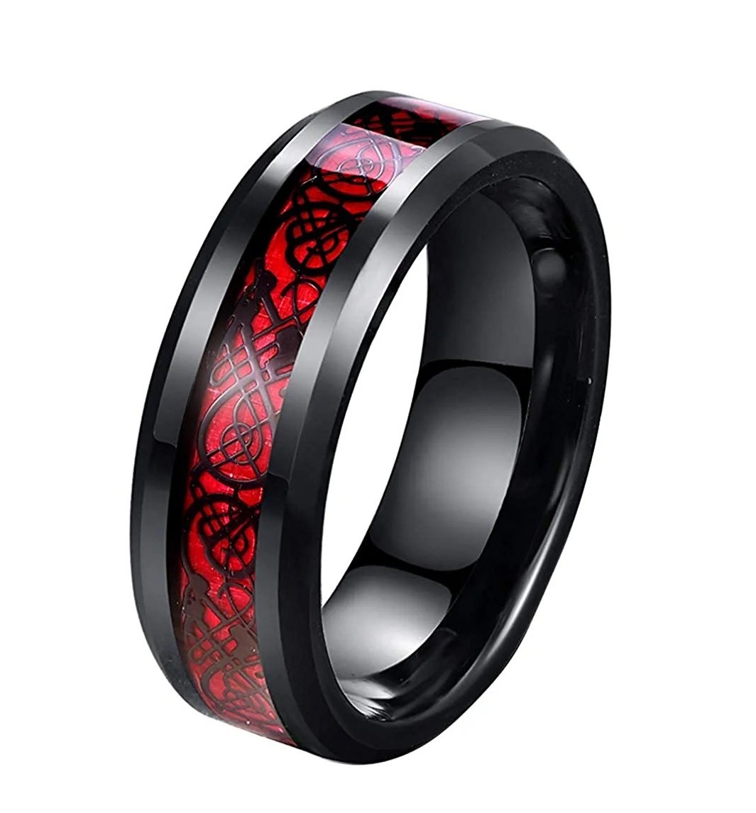Men's Black Metal Dragon Red Crystal Ring image 2