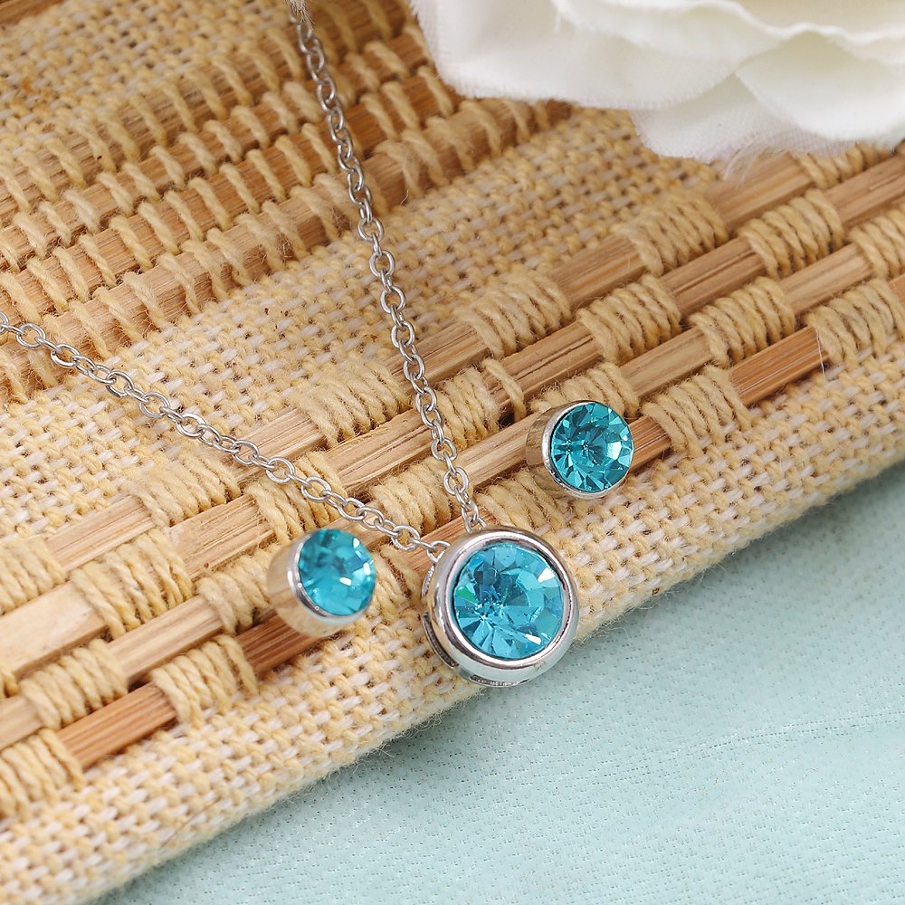 Silver-Plated Turquoise Blue Crystal Tear Drop Necklace & Earrings set image 1