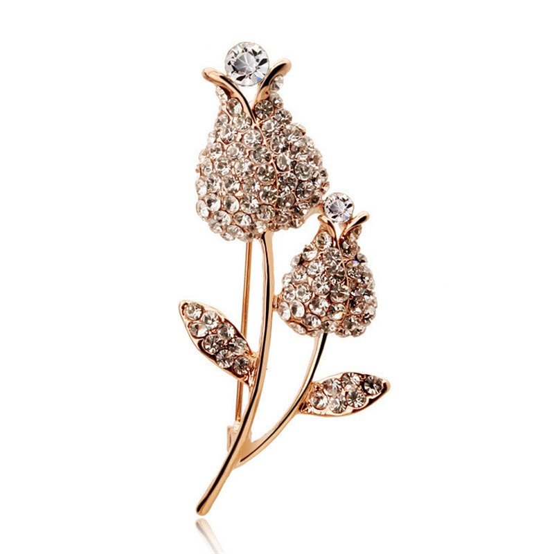 Gold-Plated Crystal Rose-Petals Brooch For Women/Girl's image 3