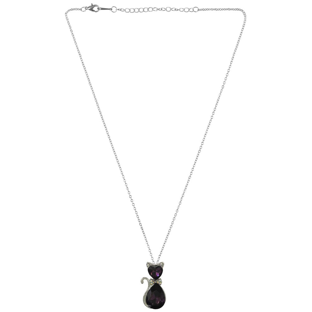 Silver-Plated Purple Crystal Cat Pendant Necklace image 3