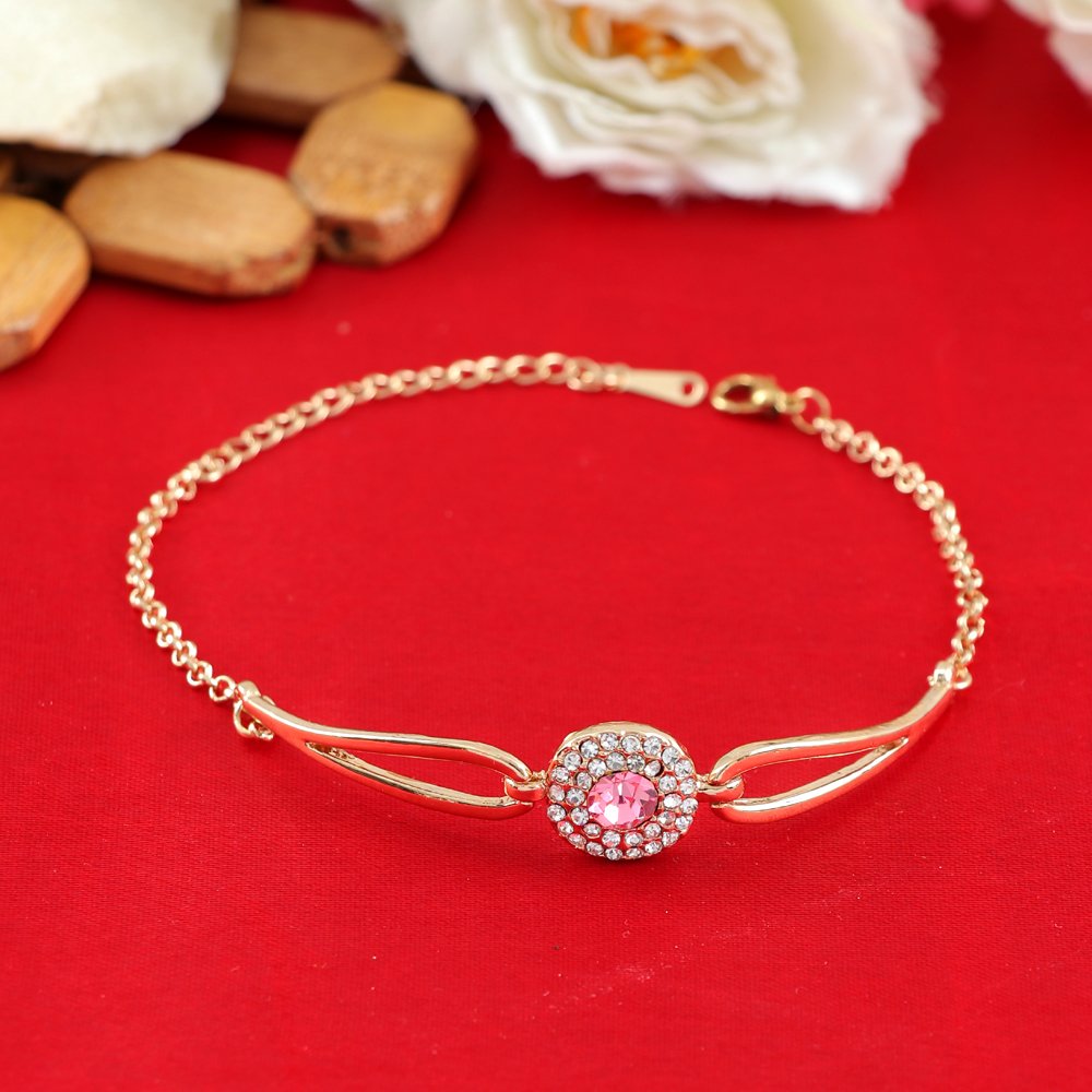 Gold-Tone Pink Crystal Bracelet for Women & Girls image 3