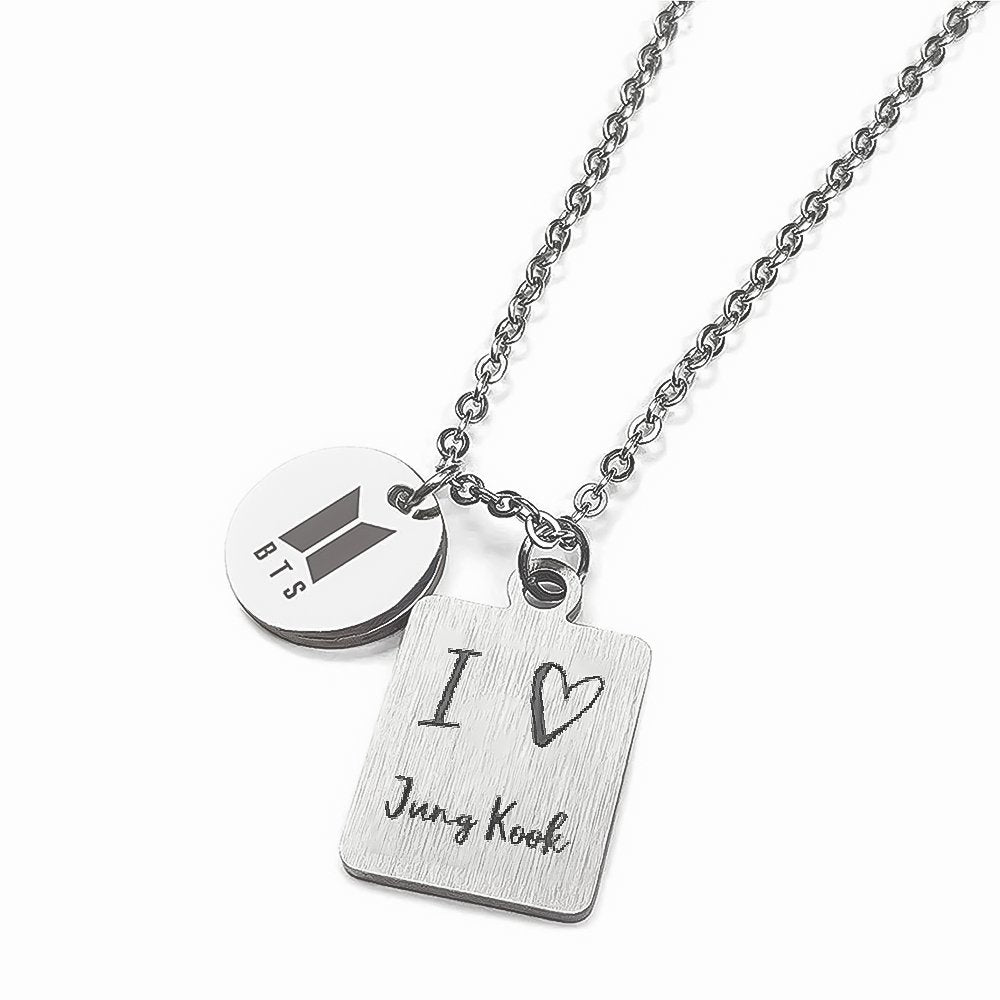 Silver-Plated Junk Kook Engraved Love Pendant Chain Necklace For Men/Women image 2