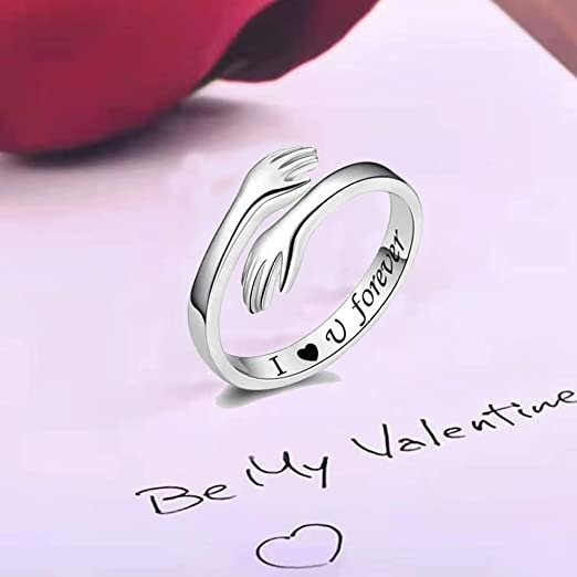Engraved Silver-Plated Hug Hand Ring I love you Forever image 2