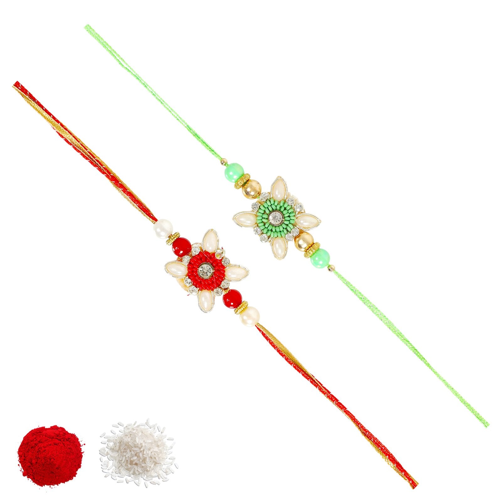 Set of 2 Pearl Bedaed Floral Combo Rakhi Set For Brother image 3