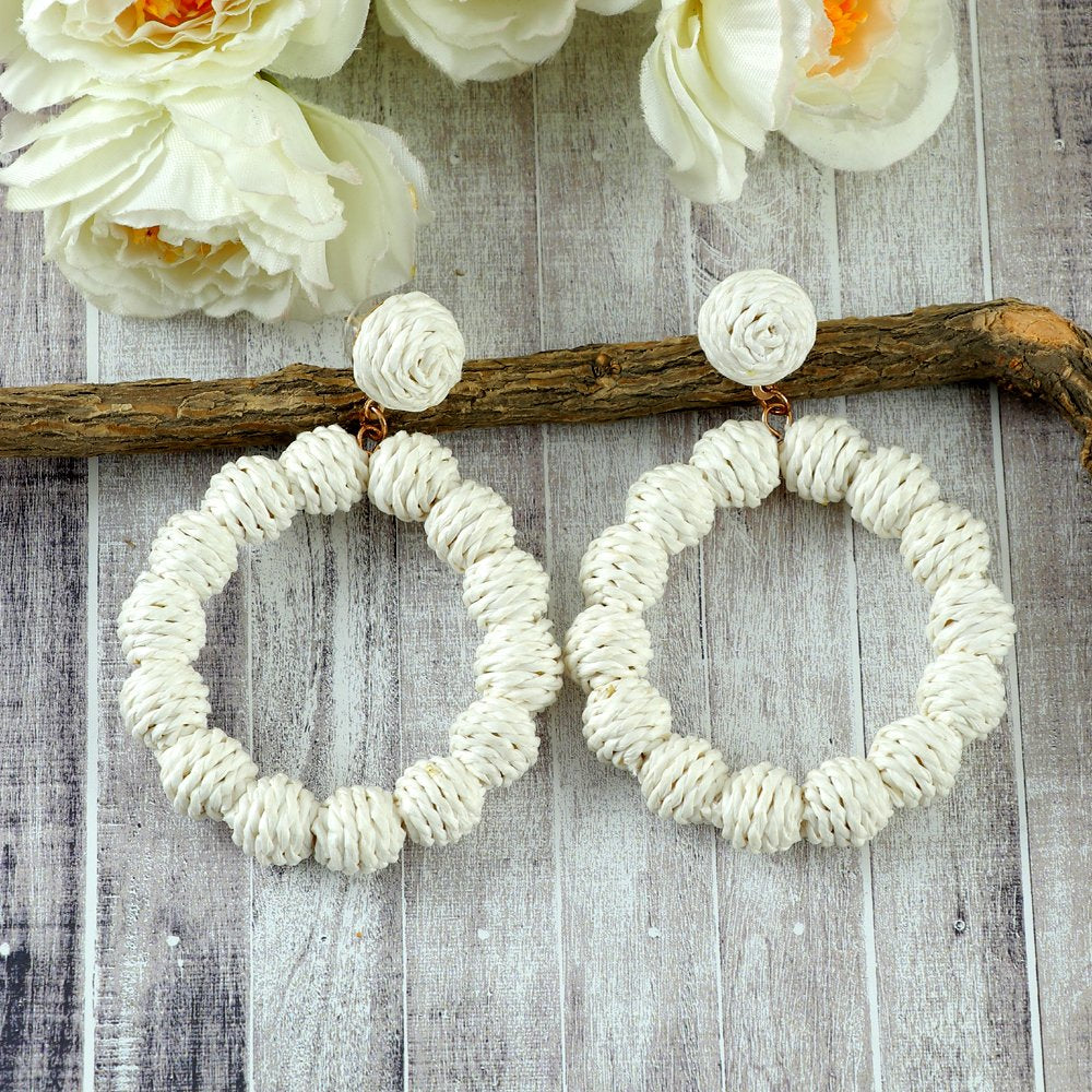 Handcrafted White Thread Ball Drop & Dangler Earrings image 3
