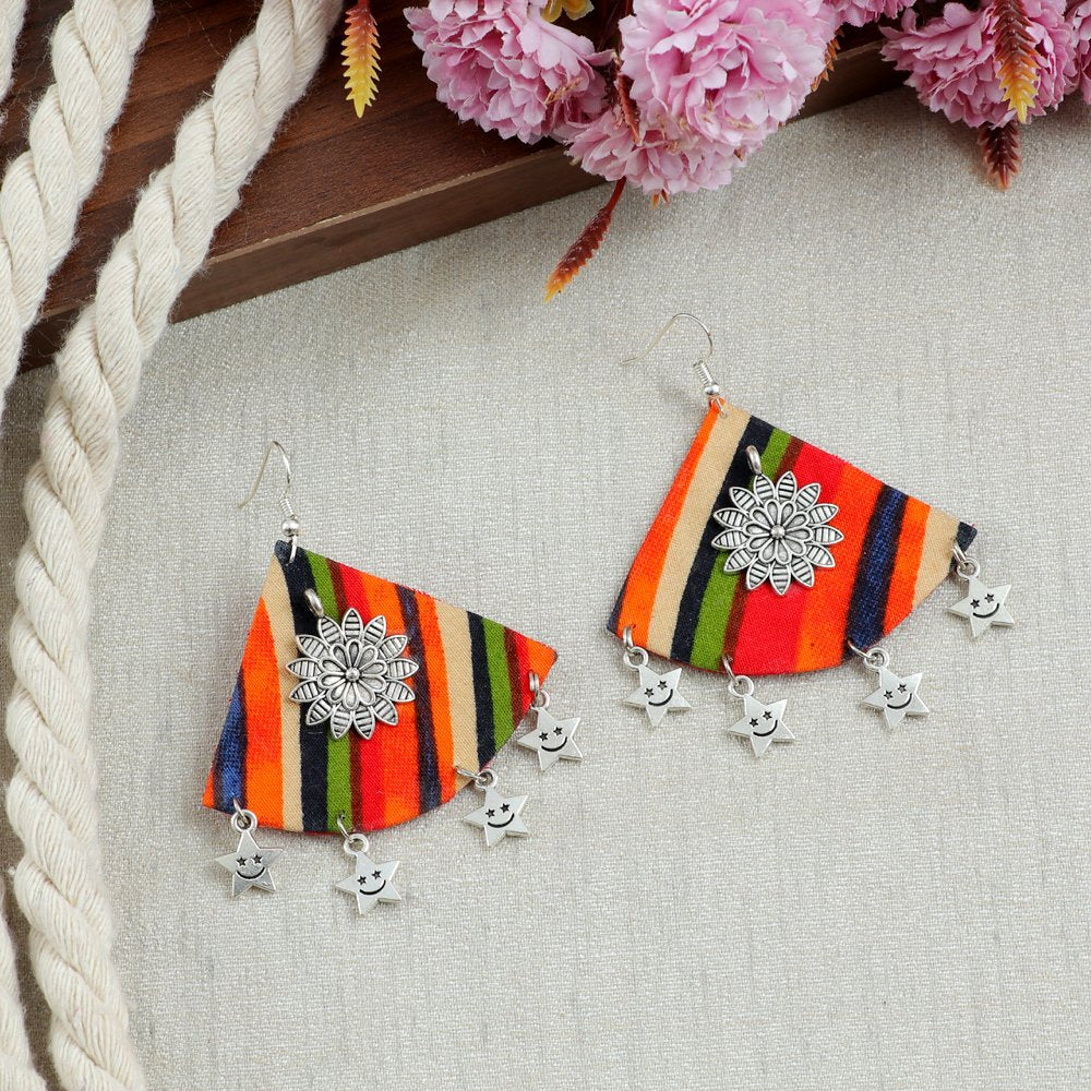 Boho Handcrafted Multicolor Fabric Dangler Earrings image 2