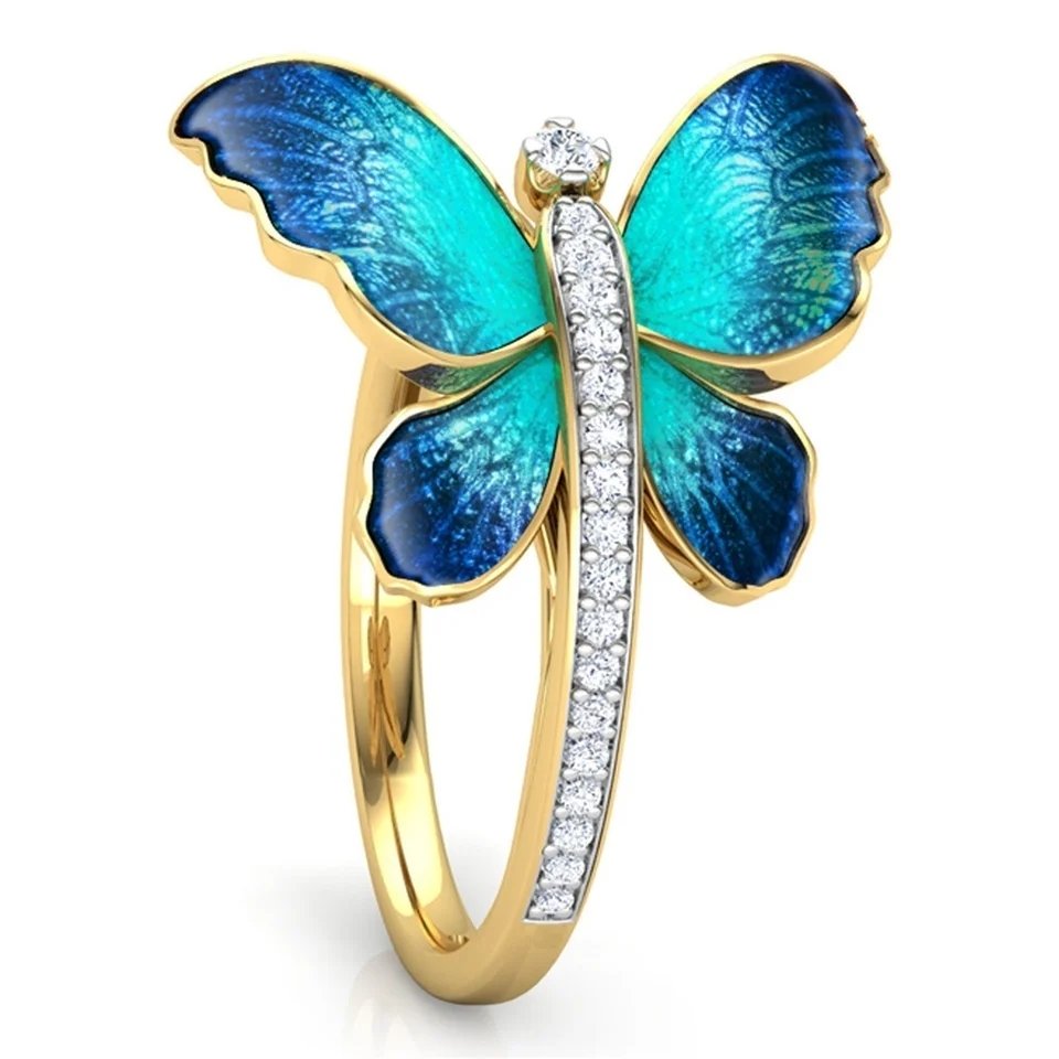 Gold-Plated Blue Butterfly Crystal Ring image 3