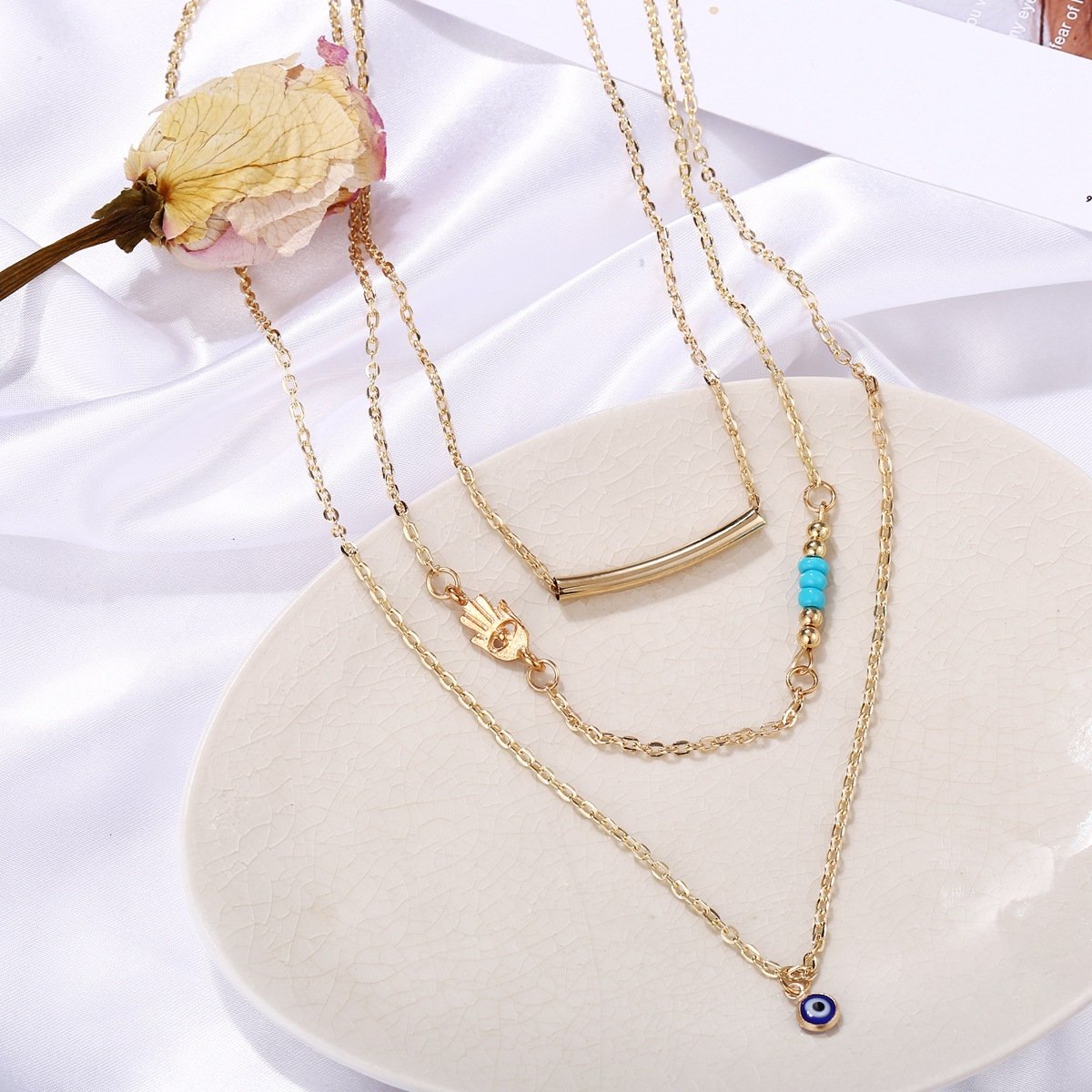 Gold-Plated Layered Evil Eye Necklace for Women/Girl image 2