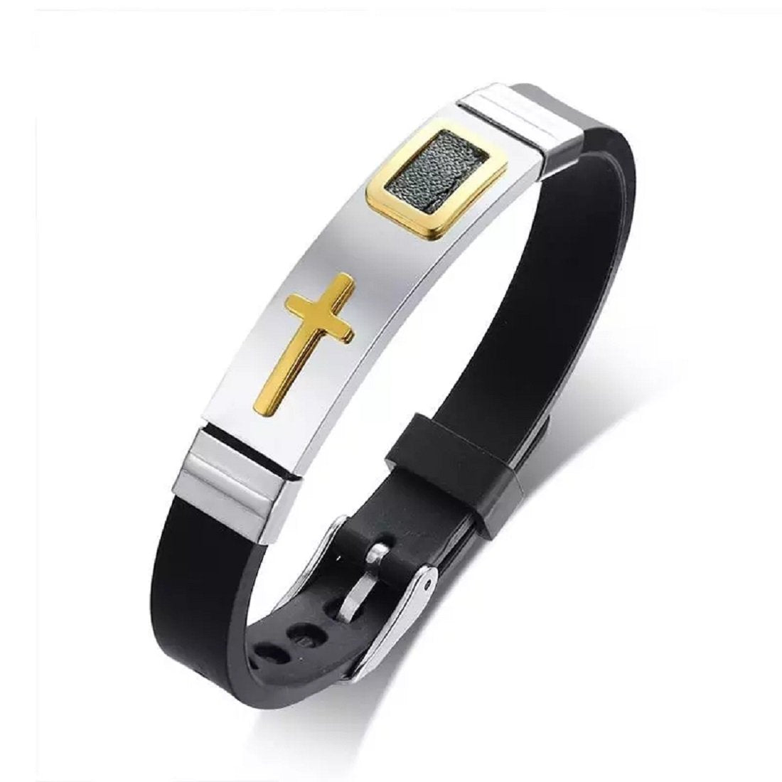 Stylish PU Black Leather Christian Cross Bracelet for Men image 1