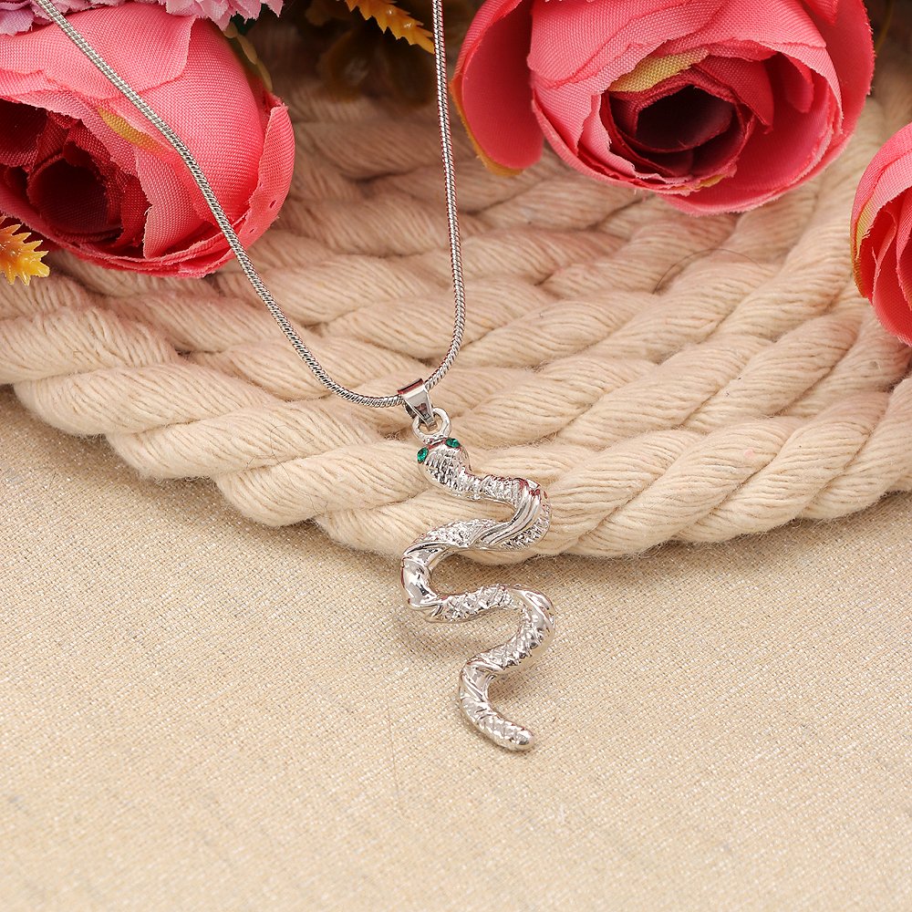 Silver-Plated Chunky Chain Snake Pendant Necklace image 0