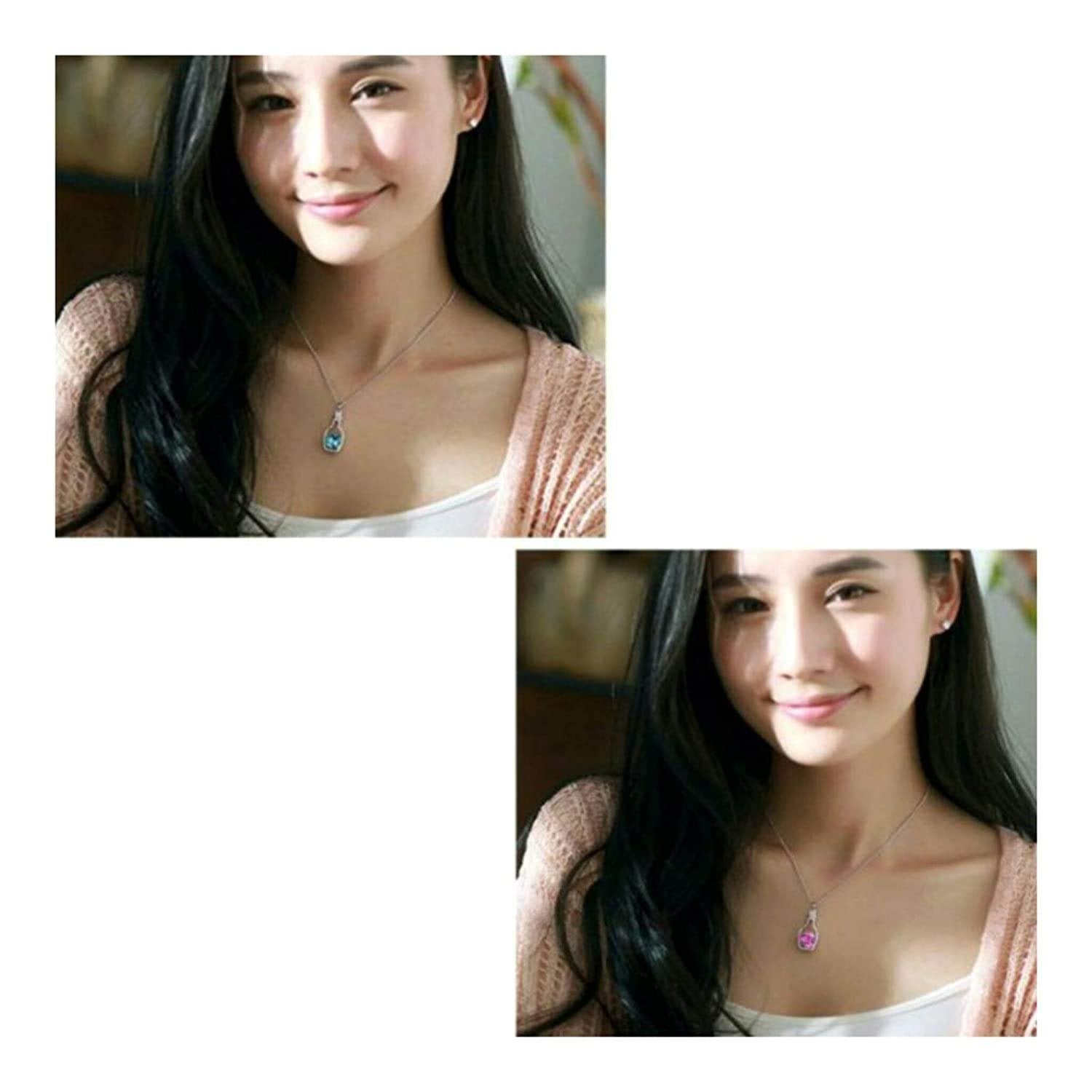 Silver-Plated Blue & Pink Crystal Locket Pendant Necklace for Women/Girls image 1