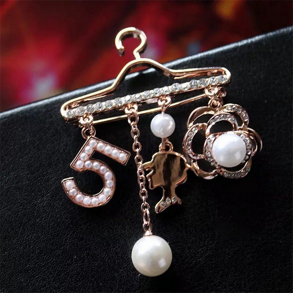 Gold-Plated Faux Pearl Hanger Dangle Brooch Pin for Women/Girls image 2