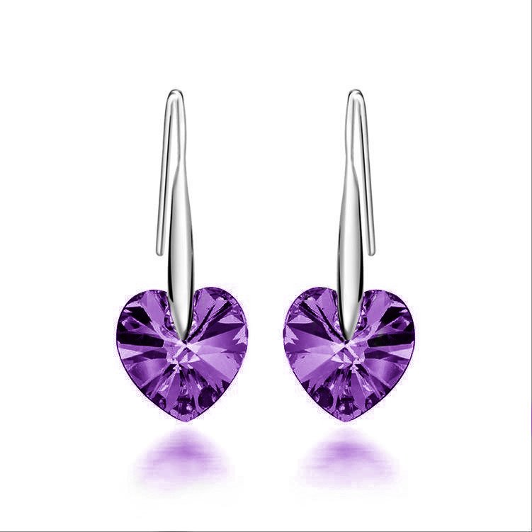 Silver-Plated Purple Crystal Dangler Hook Earrings image 1