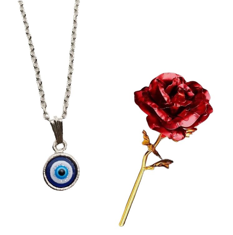 Evil Eye Pendant Chain & Red Rose Combo Set image 3