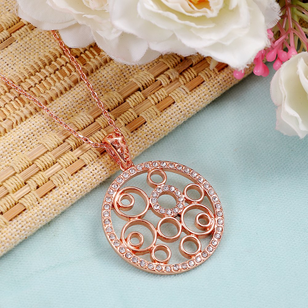 Gold-Plated Round Crystal Work Pendant Necklace image 1