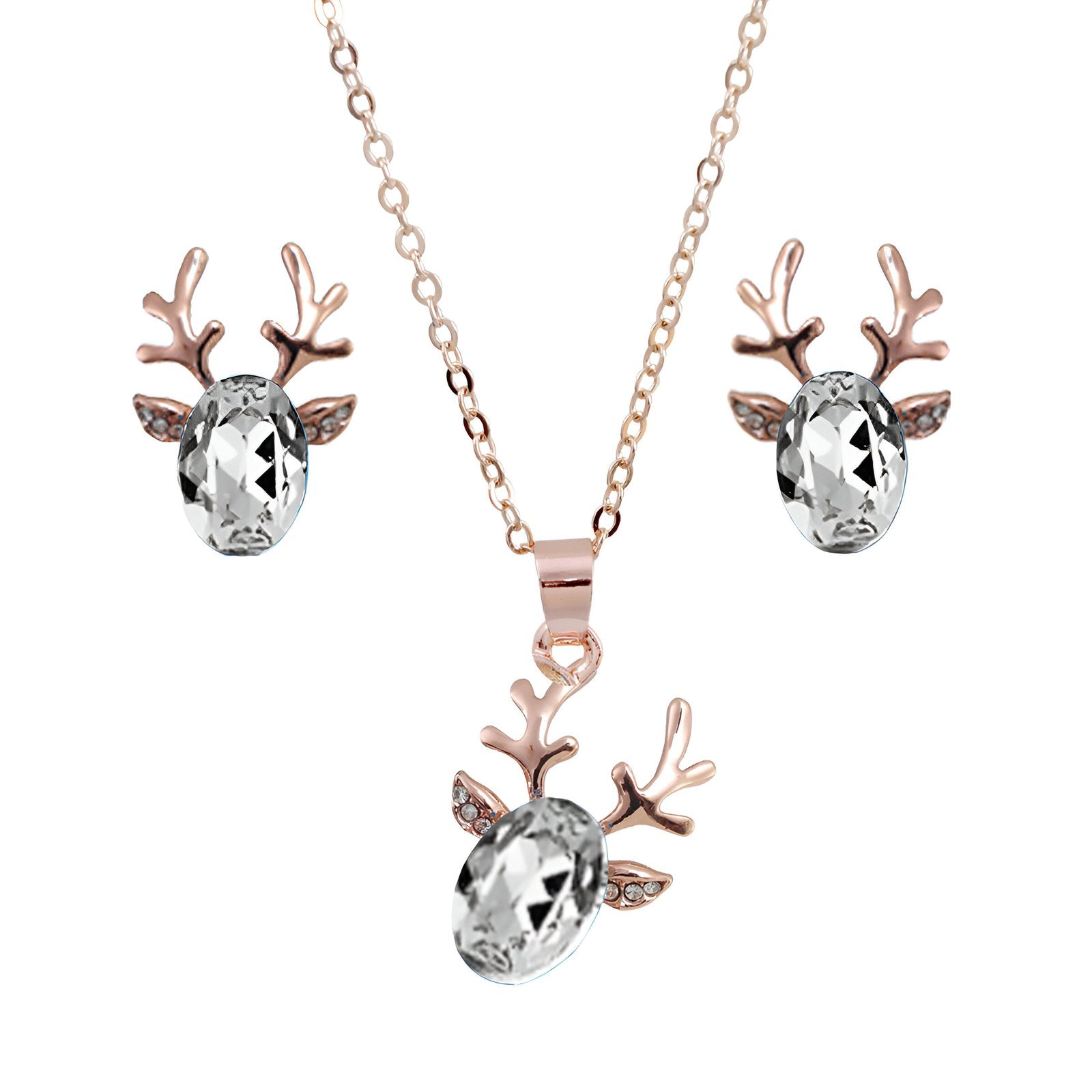 Gold-Plated White Crystal Deer Design Necklace & Earring Set image 2