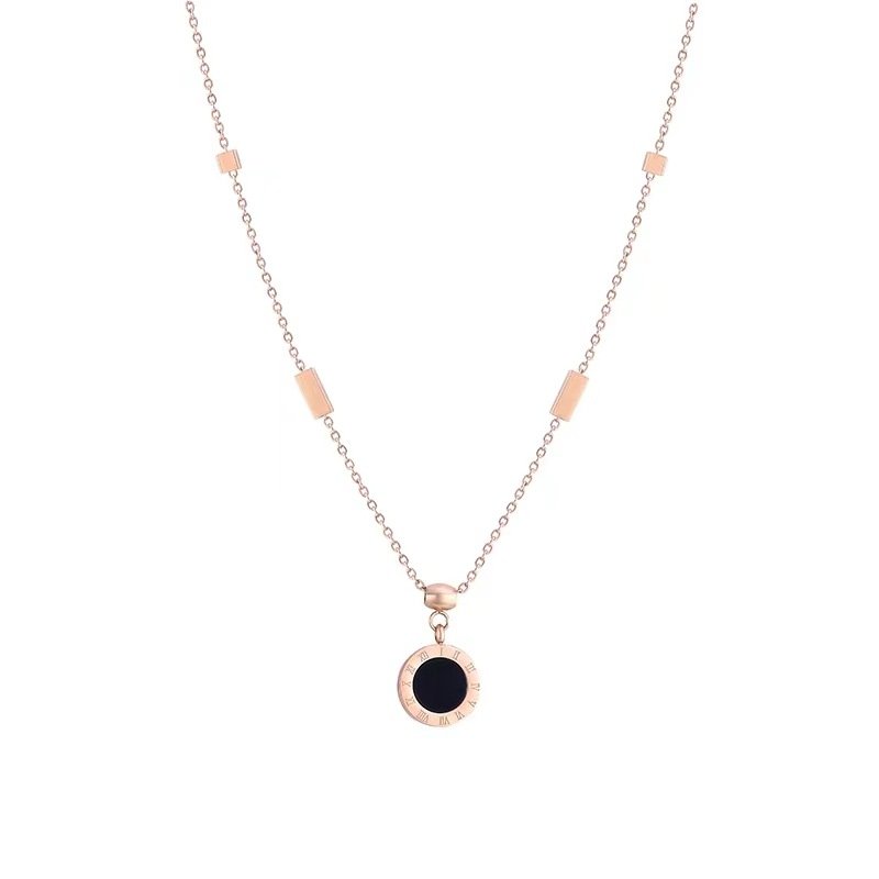 Gold-Plated Roman Clock Black Stone Pendant Necklace for Women/Girls image 3