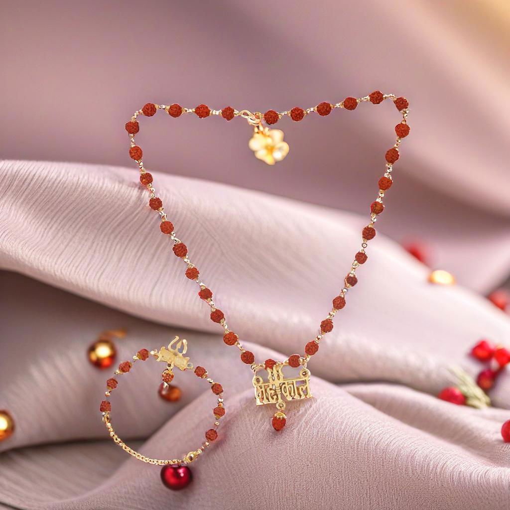 Men's Gold-Plated Rudraksh Mahakal Pendant Necklace & Rudraksh Bracelet Combo Set image 7