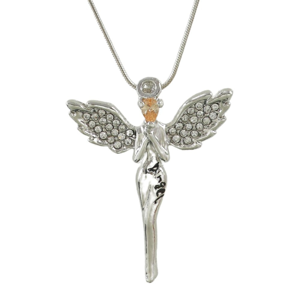 Silver-Plated Crystal Angel Pendant Necklace image 1