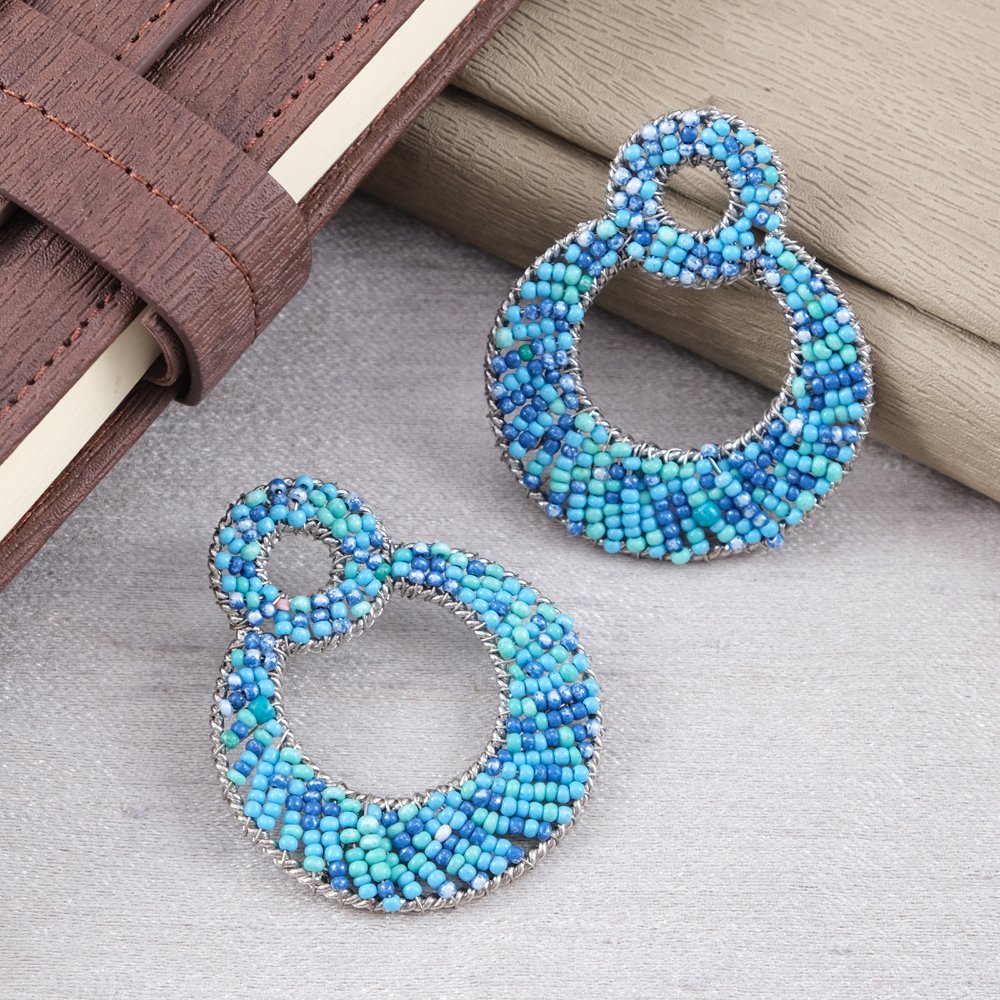 Silver-Plated Chic Blue Beaded Drop Earring For Women/Girl's image 2