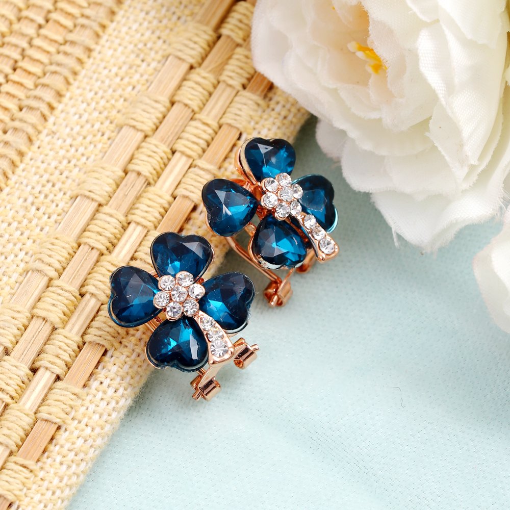 Gold-Plated Blue Crystal Floral Studs Earrings image 3