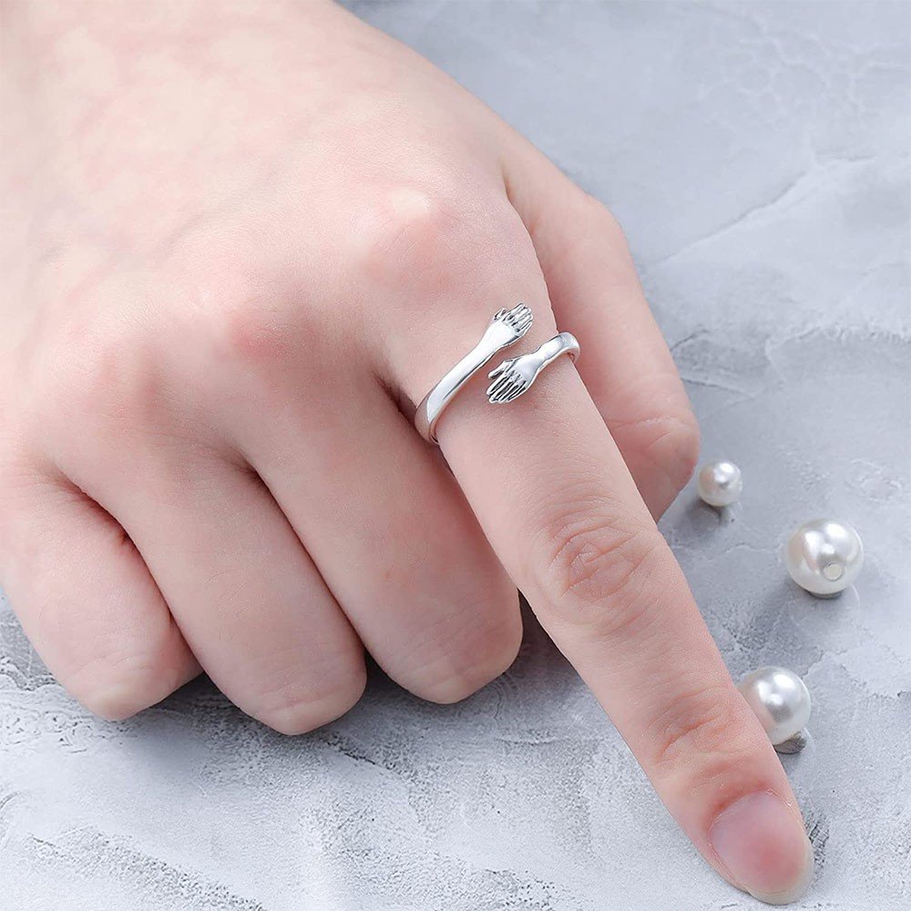 Adjustable Silver Hugging Hand Ring image 1