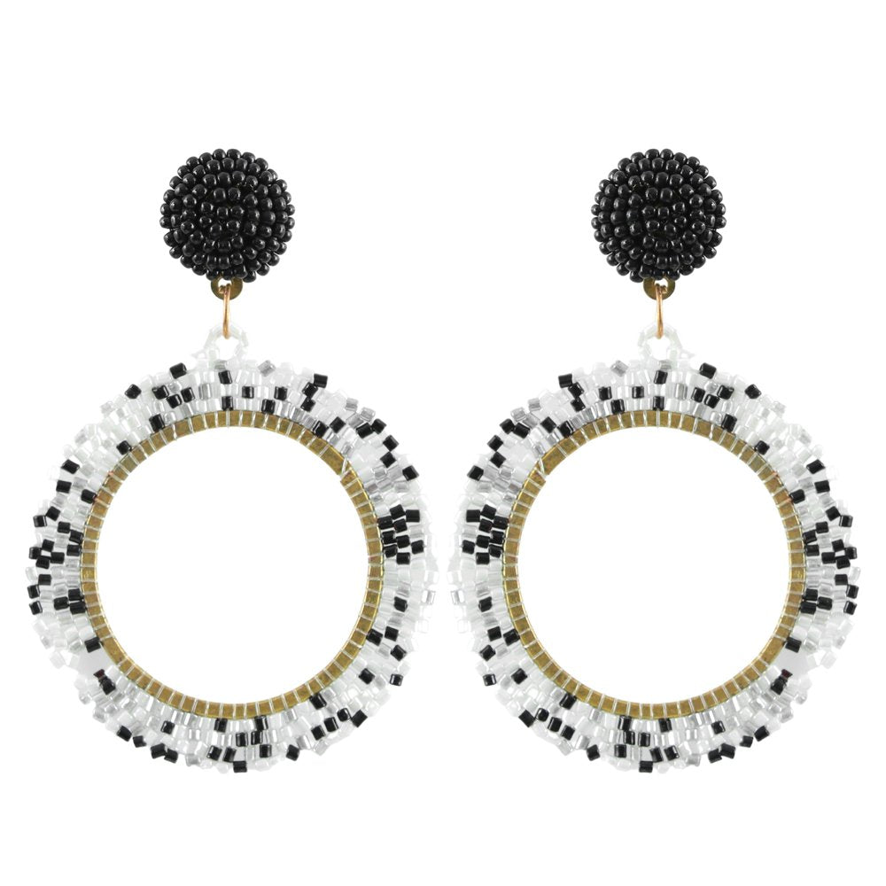 Gold-Plated Handcrafted Black& White Beaded Earrings image 4
