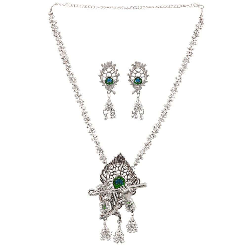 Silver-Plated Radha-Krishna Flute Bansuri Jewellery Set image 6