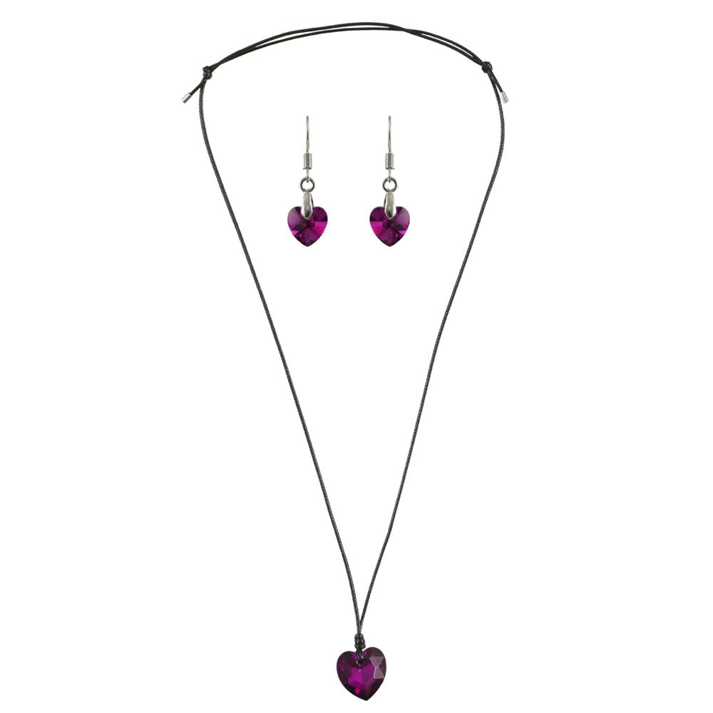 Purple Crystal Heart Pendant Necklace and Earrings Set image 3