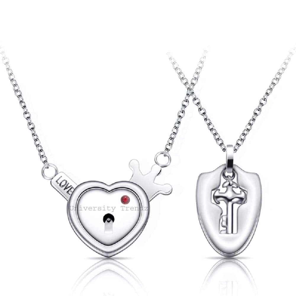 Silver-Plated Couple Key Lock Pendant Chain Necklace for Men and Women image 5