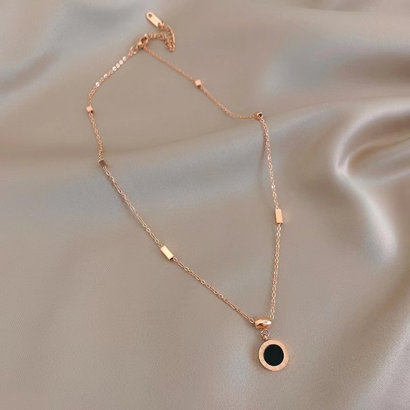 Gold-Plated Roman Clock Black Stone Pendant Necklace for Women/Girls image 2