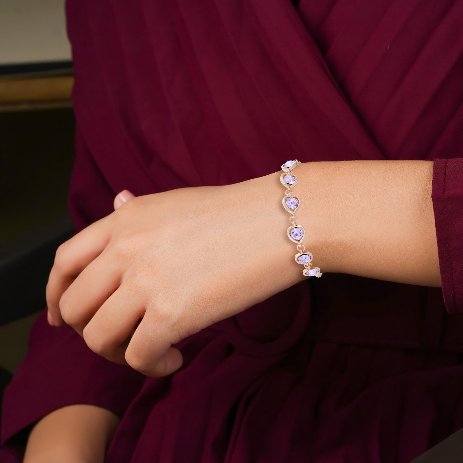 Sterling-Silver Contemporary Purple Hearts Chain Charm Bracelet for Women & Girls image 1