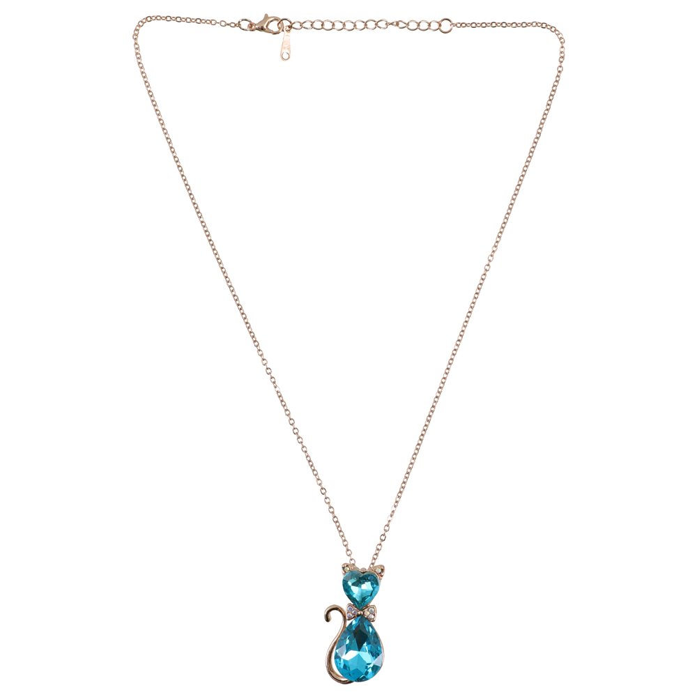 Gold-Plated Blue Crystal Cat Shape Pendant Necklace For Women/Girl's image 3
