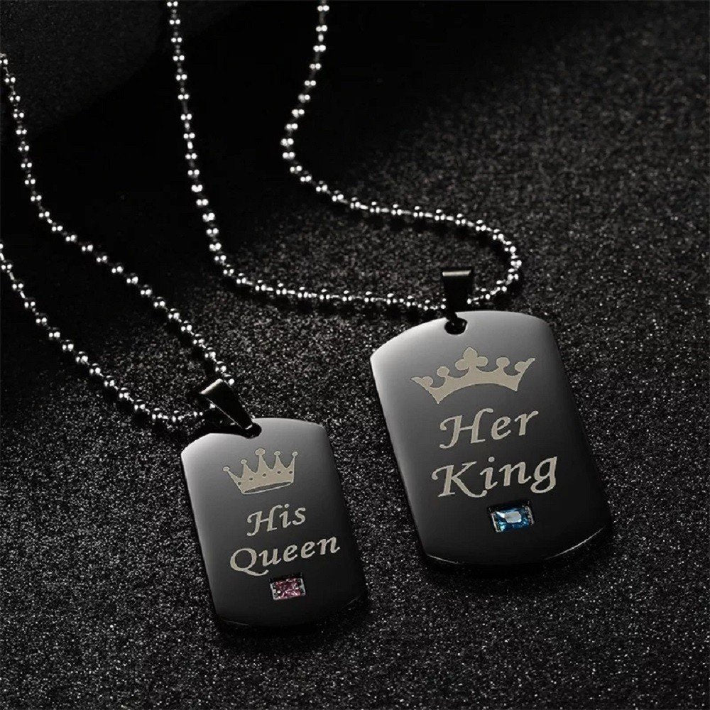 ‘King’ and ‘Queen’ Pendants Set (Black) image 2