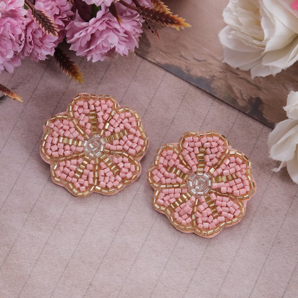 Handmade Peach Floral-Beaded Stud Earrings For Women/Girl's image 0