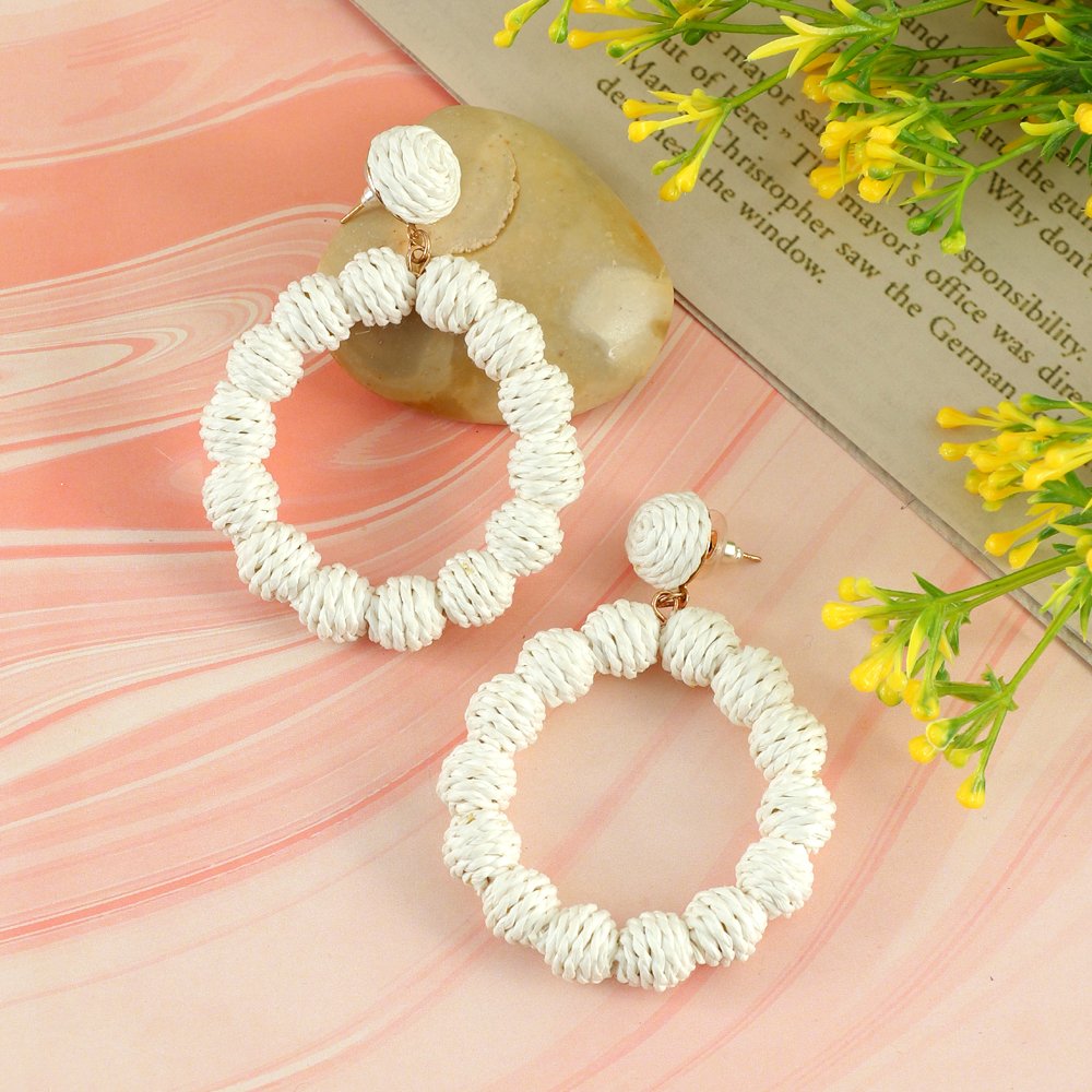 Handcrafted White Thread Ball Drop & Dangler Earrings image 0