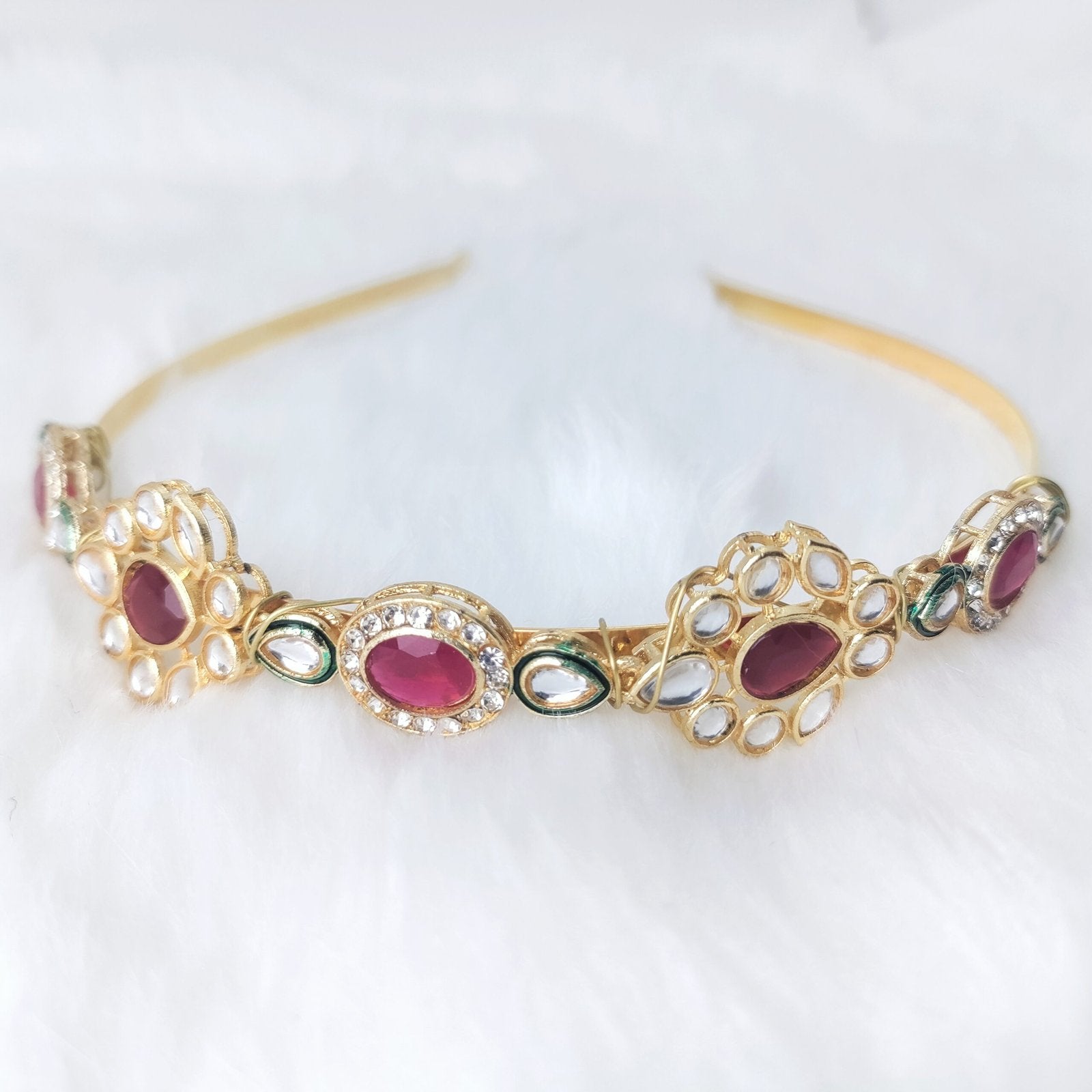 Kundan-Meenakari Floral Hairband Perfect Combo Set with Free Brooch Gift (Pack of -3 ) image 4