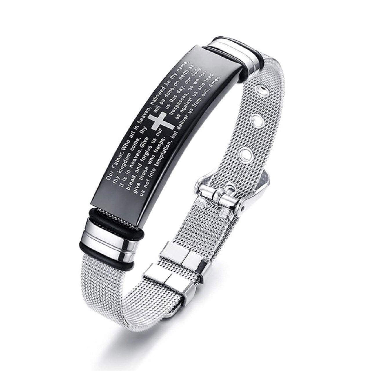 Men's Religious Prayer Silver-Plated Cross Adjustable Bracelet image 1