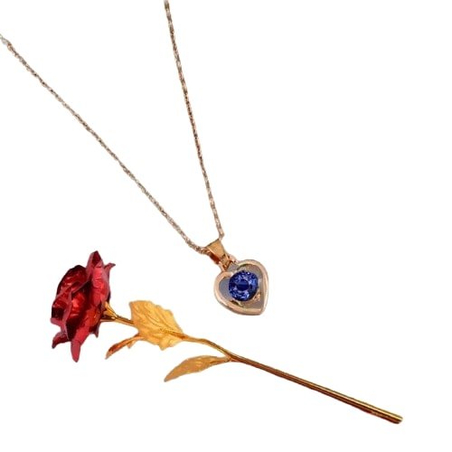 Valentine's Day Heart Pendant Chain & Red Rose Combo Set image 1