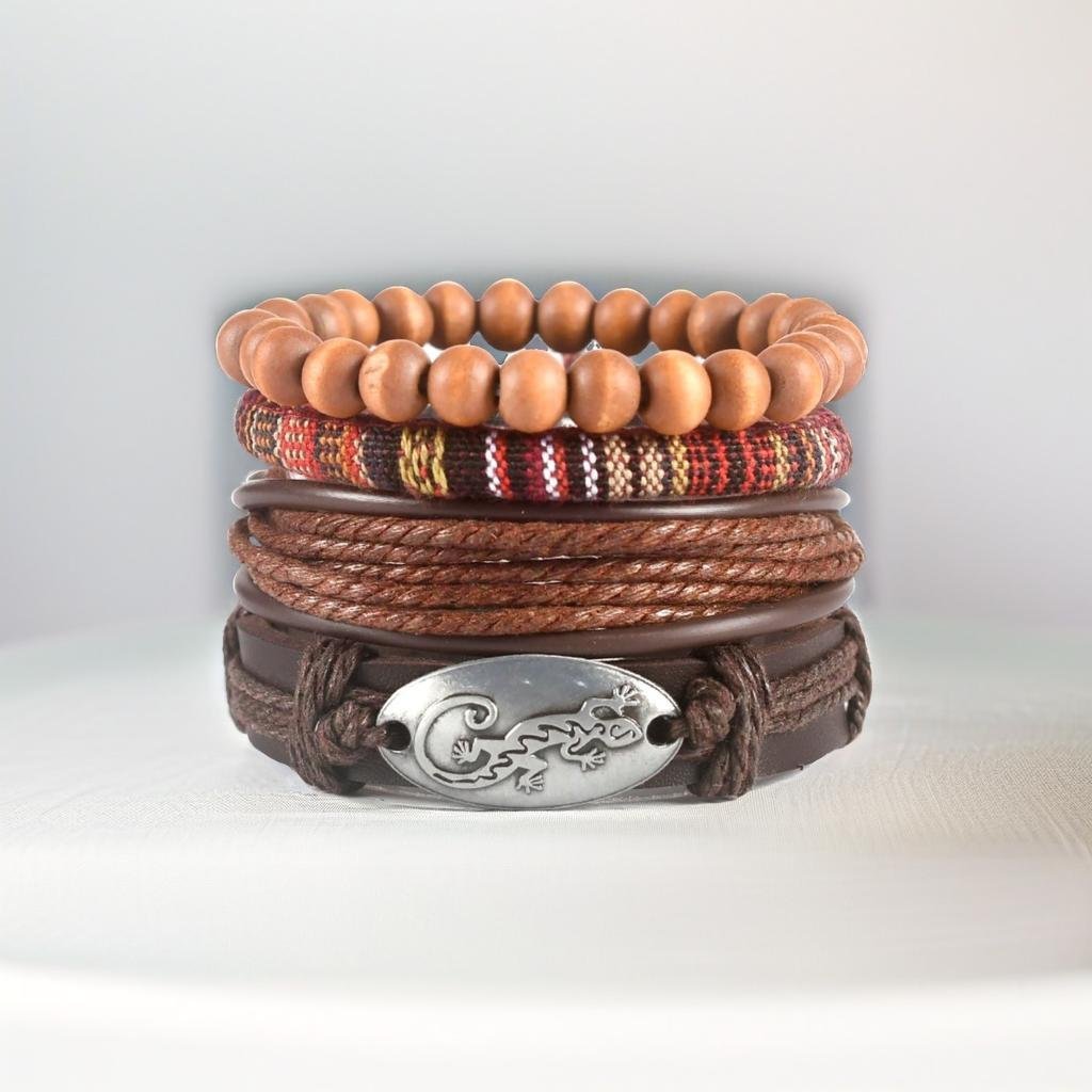 Men's Oxidised Silver Lizard Multicolor Wrap Bracelet image 4