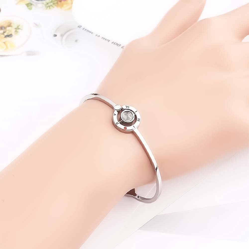 Silver-Plated 100 Language Black Crystal Clock Bracelet image 3