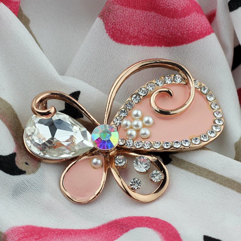 Gold-Tone Peach Crystal Butterfly Brooch image 2
