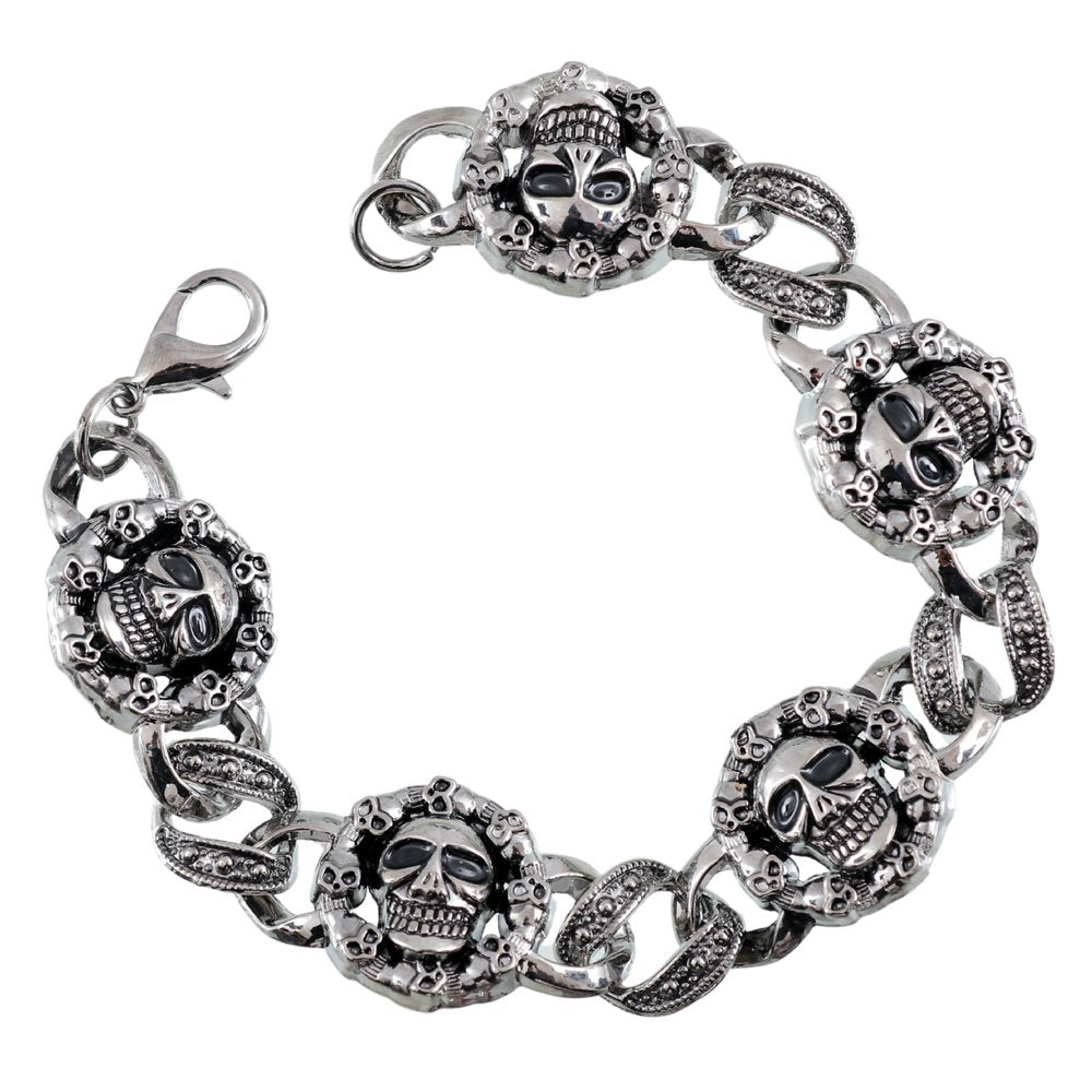 Men's Stainless Steel Silver Color Punk Skull Charms Bracelet image 3