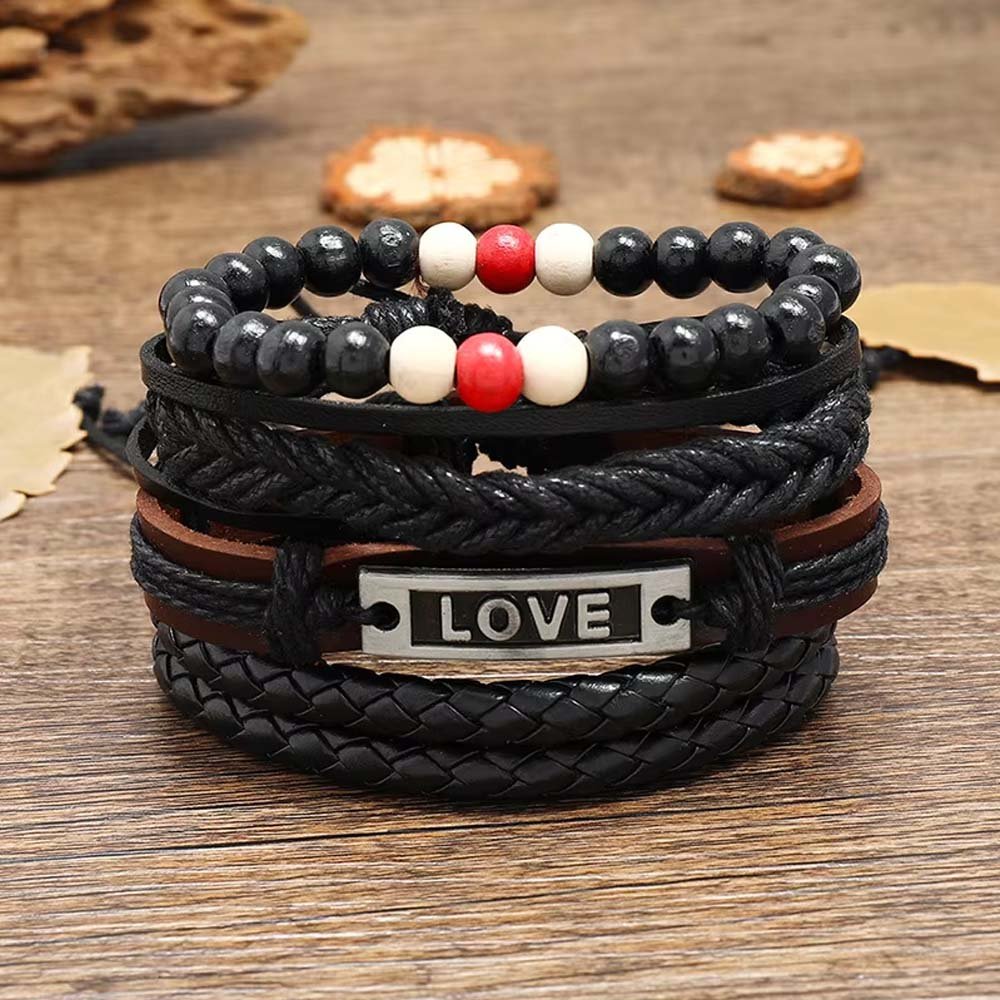 Bold Multicolor Love Leather Wrap Bracelet Set for Men (4 Layers) image 3