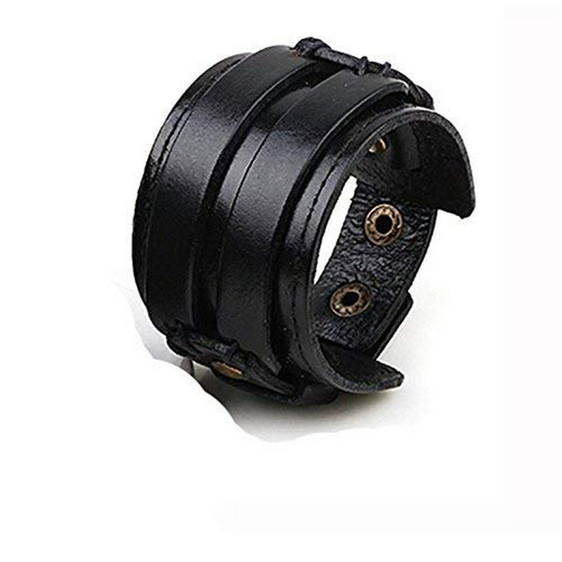 Black Leather Wrist Band Bracelet for Men image 1