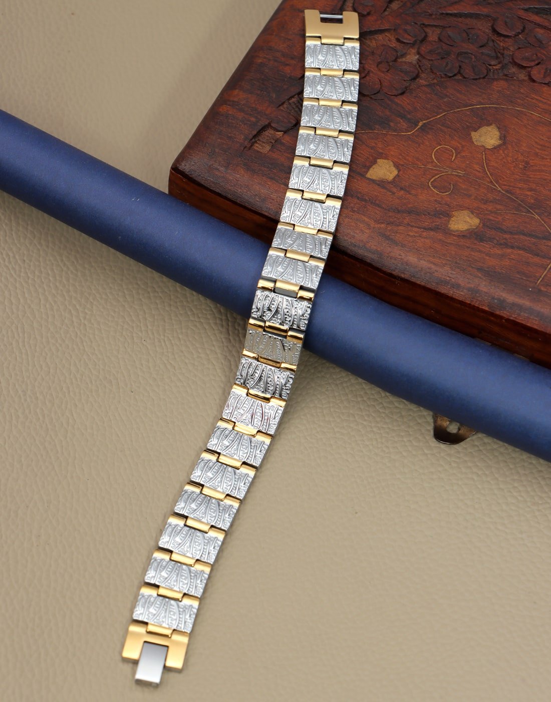 Bio Magnetic Charm Bracelet for Boys & Men (Silver Gold) image 1