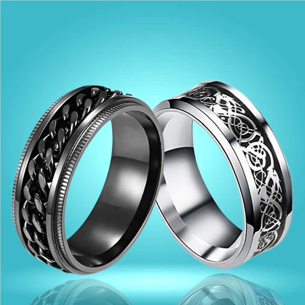 Dragon Spinner Black & Silver Combo Ring image 0