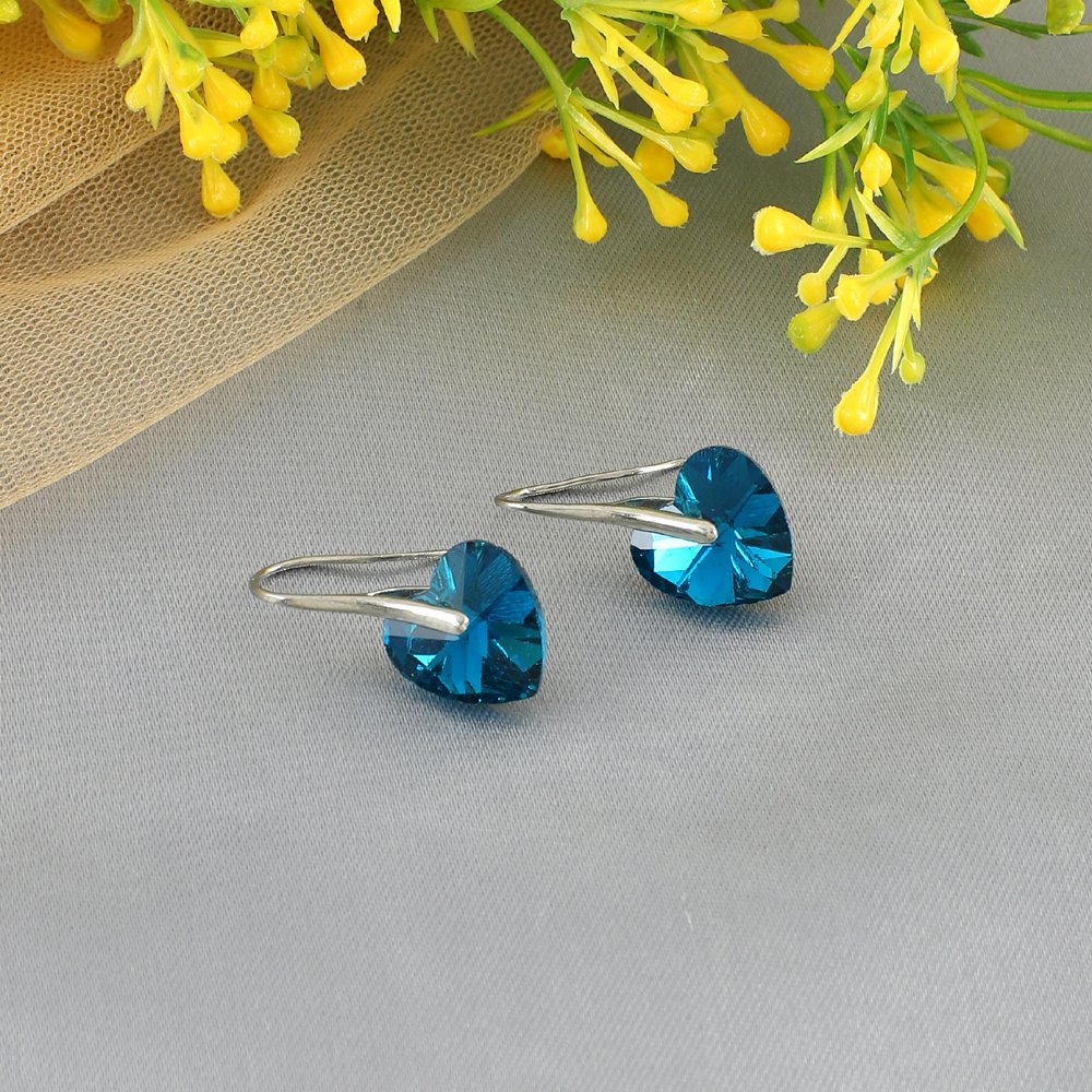 Silver-Plated Blue Crystal Dangler Hook Earrings image 0