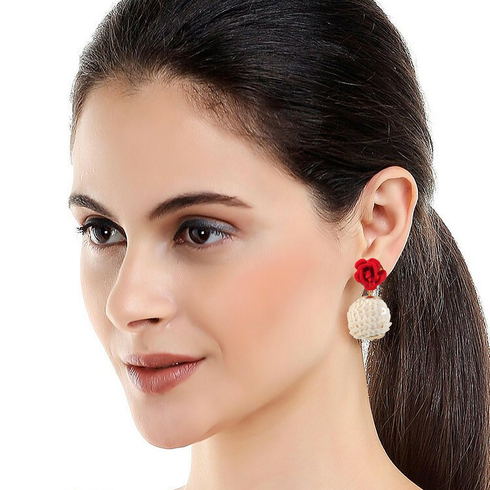 Handcrafted Red Rose Flower Drop/Dangler Earring image 2